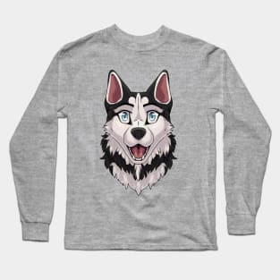 Shocked Surprised Expression Black Husky Dog Long Sleeve T-Shirt